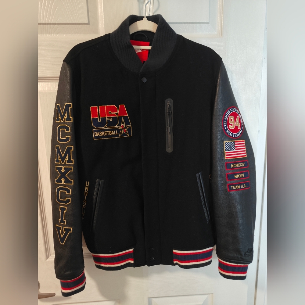 Nike Dream Team USA Olympics LEATHER DESTROYER WOOL VARSITY JACKET MEDIUM